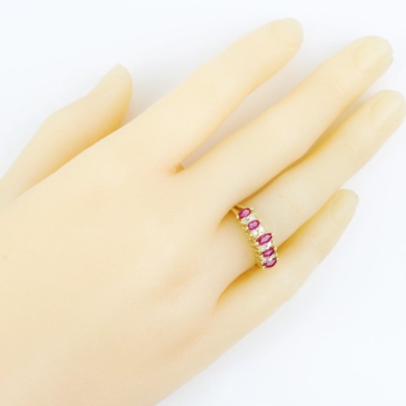 14K Yellow Gold Marquise Ruby & Diamond Anniversary Wedding Band Cocktail Ring - Picture 6 of 7
